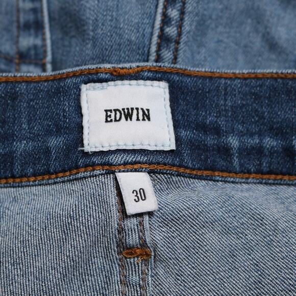 Edwin Pixie Distressed Mid Rise Skinny Jeans Medium Wash Blue Denim Size 30 - Picture 6 of 10